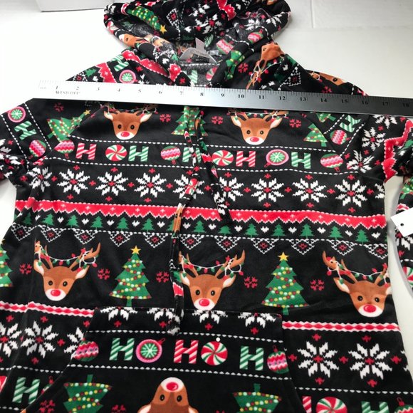 No Bo Junior's Christmas Plush Hooded Pullover Deer Ho Ho Size Sm 3-5 Black New - Picture 8 of 16
